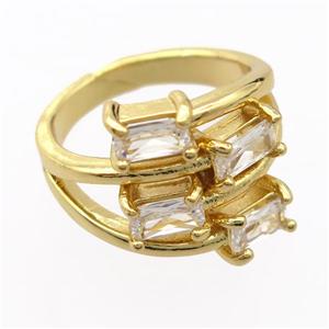 copper Rings pave zircon, resizable, gold plated, approx 4-6mm, 17mm dia [FD20019]