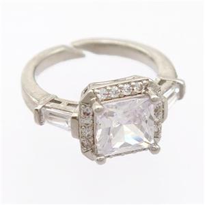 copper Rings pave zircon, resizable, platinum plated, approx 8mm, 18mm dia [FD20021]