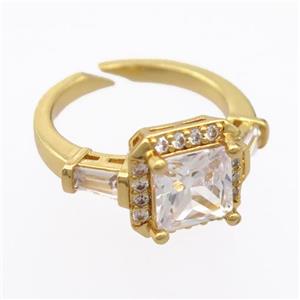 copper Rings pave zircon, resizable, gold plated, approx 8mm, 18mm dia [FD20022]