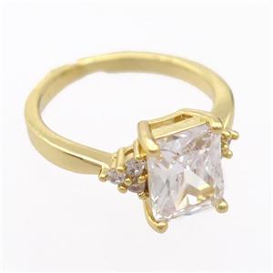 copper Rings pave zircon, resizable, gold plated, approx 7-9mm, 17mm dia [FD20030]