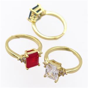copper Rings pave zircon, resizable, mixed, gold plated, approx 7-9mm, 17mm dia [FD20031]