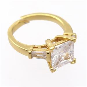 copper Rings pave zircon, resizable, gold plated, approx 8mm, 18mm dia [FD20032]