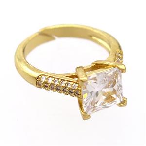 copper Rings pave zircon, resizable, gold plated, approx 8mm, 18mm dia [FD20033]