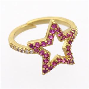 copper Rings pave zircon, resizable, star, gold plated, approx 17mm, 17mm dia [FD20035]