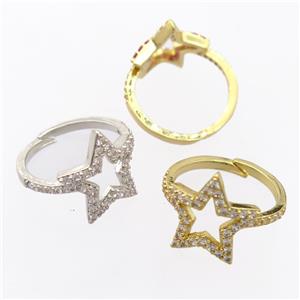 copper Rings pave zircon, resizable, star, mixed, approx 17mm, 17mm dia [FD20037]