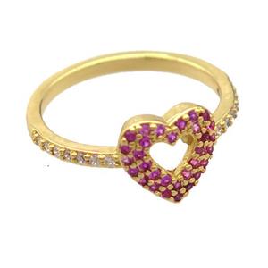 copper Rings pave zircon, resizable, heart, gold plated, approx 9mm, 18mm dia [FD20038]