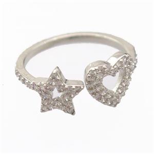 copper Rings pave zircon, resizable, platinum plated, approx 9mm, 18mm dia [FD20039]