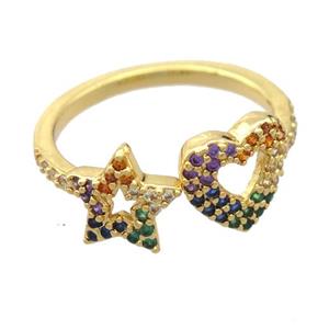 copper Rings pave zircon, resizable, gold plated, approx 9mm, 18mm dia [FD20040]