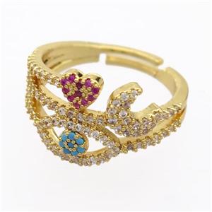 copper Rings pave zircon, resizable, gold plated, approx 5-10mm, 18mm dia [FD20042]