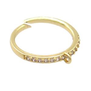 copper Rings pave zircon with bail, resizable, gold plated, approx 17mm dia [FD20044]