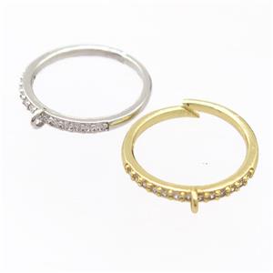 copper Rings pave zircon with bail, resizable, mixed, approx 17mm dia [FD20045]