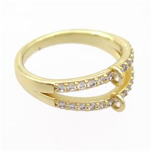 copper Rings pave zircon with bail, resizable, gold plated, approx 17mm dia [FD20047]
