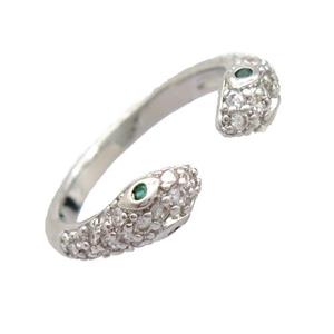 copper Rings pave zircon, snake, resizable, platinum plated, approx 5-8mm, 17mm dia [FD20049]