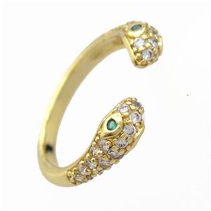 copper Rings pave zircon, snake, resizable, gold plated, approx 5-8mm, 17mm dia [FD20050]