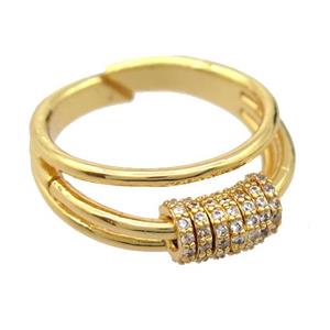 copper Rings pave zircon, resizable, gold plated, approx 5mm, 19mm dia [FD20052]