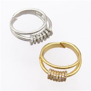 copper Rings pave zircon, resizable, mixed, approx 5mm, 19mm dia [FD20053]