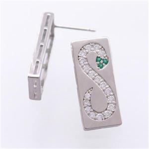 copper Stud Earrings pave zircon, snake, platinum plated, approx 9-22mm [FD20054]