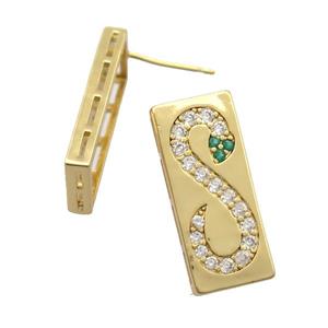 copper Stud Earrings pave zircon, snake, gold plated, approx 9-22mm [FD20055]