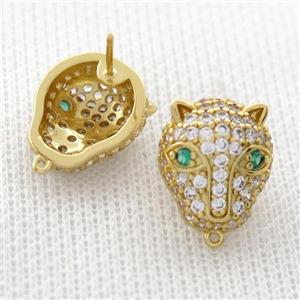 copper Studs Earrings pave zircon, gold plated, approx 13-15mm [FD20059]