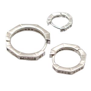 copper hoop Earrings pave zircon, platinum plated, approx 20mm dia [FD20060-20MM]