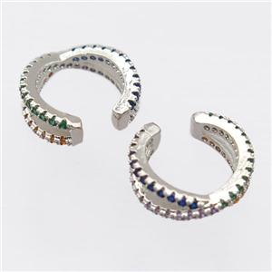 copper clip Earrings pave zircon, platinum plated, approx 14mm [FD20062]