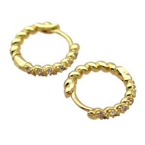 copper Hoop Earrings pave zircon, gold palted, approx 14mm [FD20064]
