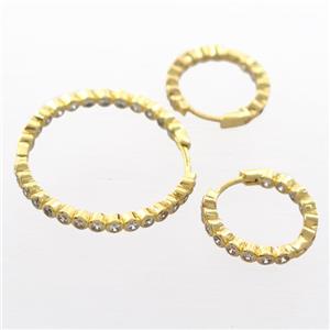 copper Hoop Earrings pave zircon, gold plated, approx 33mm dia [FD20068-33MM]