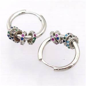 copper Hoop Earrings pave zircon, platinum plated, approx 6mm, 17mm dia [FD20069]