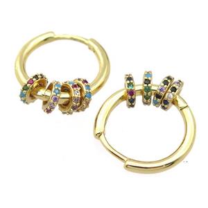 copper Hoop Earrings pave zircon, gold plated, approx 6mm, 17mm dia [FD20070]