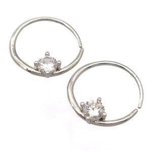 copper Hoop Earrings pave zircon, platinum plated, approx 5mm, 19mm dia [FD20072]