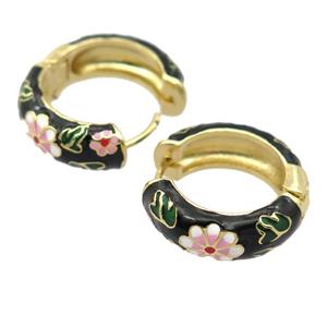 copper Hoop Earrings with black enameled, gold plated, approx 25mm dia [FD20075]