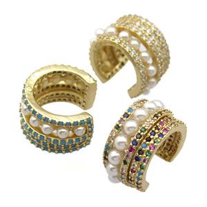 copper Clip Earrings pave zircon, gold plated, mix, approx 10mm, 16mm [FD20080]