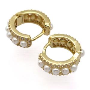 copper Latchback Earrings pave zircon, gold plated, approx 17mm dia [FD20081]