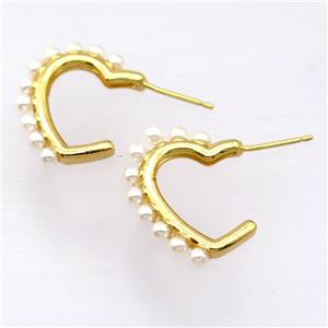 copper Stud Earrings, heart, gold plated, approx 17-22mm [FD20084]