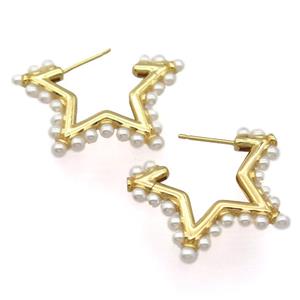 copper Stud Earrings, star, gold plated, approx 25-35mm [FD20085]