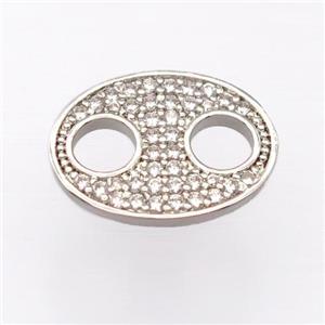 copper connector pave zircon, platinum plated, approx 14-18mm [FD20089]