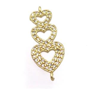 copper heart connector pave zircon, gold plated, approx 10-20mm [FD20099]