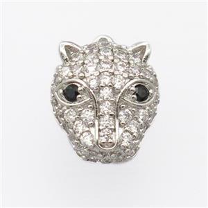 copper pendant pave zircon, foxhead, platinum plated, approx 13-15mm [FD20102]