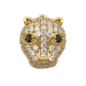 copper pendant pave zircon, foxhead, gold plated, approx 13-15mm [FD20103]