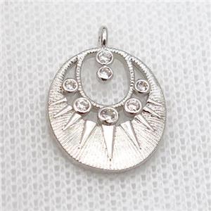 copper pendant pave zircon, platinum plated, approx 15-17mm [FD20106]