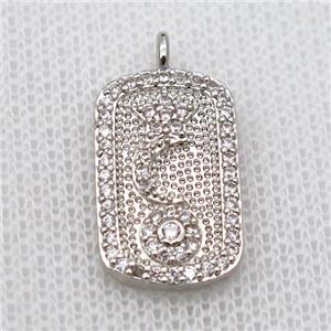 copper pendant pave zircon, rectangle, platinum plated, approx 12-19mm [FD20108]