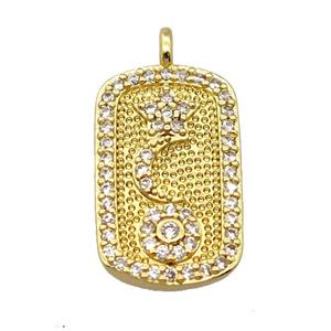 copper pendant pave zircon, rectangle, gold plated, approx 12-19mm [FD20109]