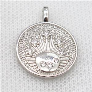 copper circle pendant pave zircon, platinum plated, approx 20mm dia [FD20114]