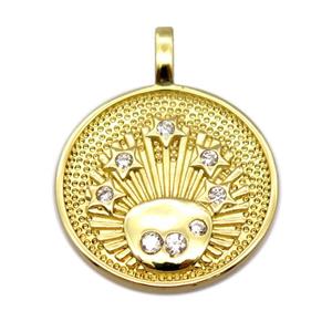 copper circle pendant pave zircon, gold plated, approx 20mm dia [FD20115]