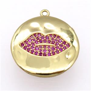 copper lip pendant pave zircon, gold plated, approx 24mm dia [FD20118]