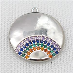 copper circle pendant pave zircon, rainbow, platinum plated, approx 24mm dia [FD20120]