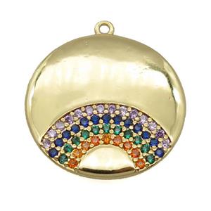 copper circle pendant pave zircon, rainbow, gold plated, approx 24mm dia [FD20121]