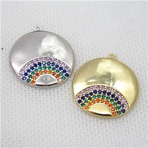 copper circle pendant pave zircon, rainbow, mixed, approx 24mm dia [FD20122]