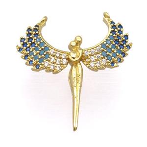 copper pendant pave zircon, angel wings, gold plated, approx 24-26mm [FD20124]