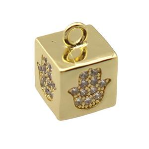 copper cube pendant pave zircon, hamsahand, gold plated, approx 12mm [FD20127]